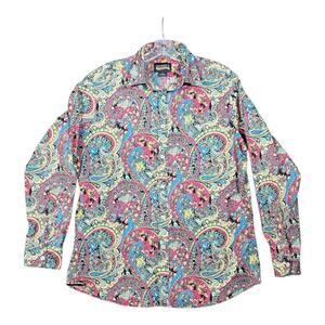 Chaminoux Men’s Paisley Button Down‎ Long Sleeve Retro Boho Festival Top Sz L